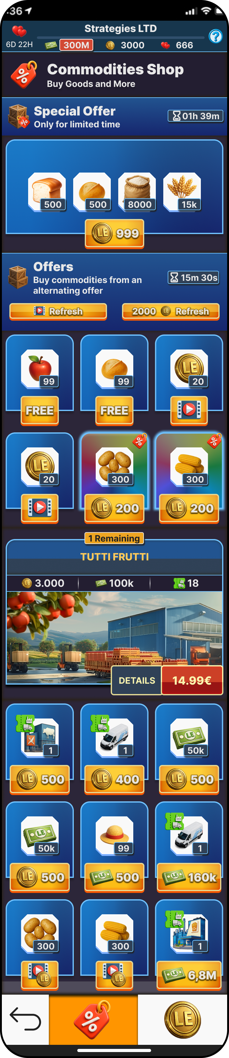Redesigned goods shop with new offers and refresh options