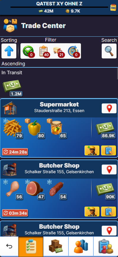 Trade Center and Supermarket menus
